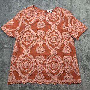Anthropologie Eri + Ali Top XS Coralie Embroidered Feminine Boho Boxy Blouse